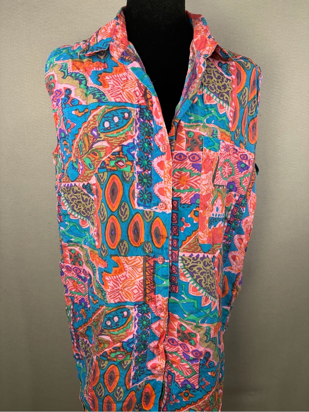 Vintage 80s/90s STUNT COLLECTIONS 100% Silk Abstract Multicolor Blouse M
